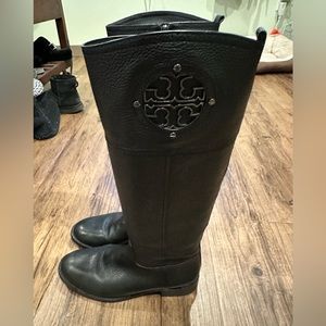 Tory Burch black pebble leather boots Size 8